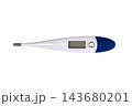 Digital medical thermometer with LCD display and blue tip isolated on a white background. 143680201