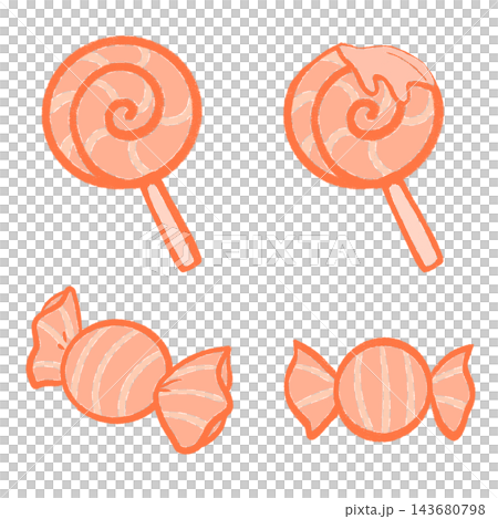 オレンジ色のキャンディのイラストセット オレンジ色のキャンディのイラストセット 143680798