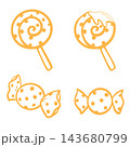 黄色いキャンディの線画イラストのセット 143680799
