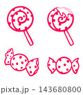 赤いキャンディの線画イラストのセット 143680800