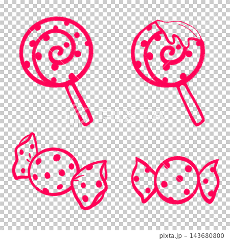 A set of line art illustrations of red candy 143680800