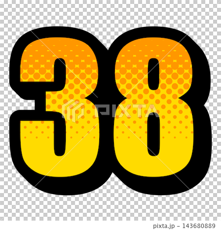 Pop-style number 38 design, bold icon material with yellow gradient. Pop-style number 38 design, bold icon material with yellow gradient. 143680889