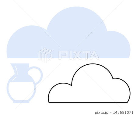 Data storage, weather forecast, creativity, cloud computing, art design, minimalism. Abstract cloud with outline and a minimalist jug graphic. Data storage and weather forecast concepts Data storage, weather forecast, creativity, cloud computing, art design, minimalism. Abstract cloud with outline and a minimalist jug graphic. Data storage and weather forecast concepts 143681071