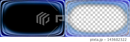 Blue rounded rectangle frame overlay with glowing white center and warped curved edges, retro screen distortion effect PNG, isolated on transparent background Blue rounded rectangle frame overlay with glowing white center and warped curved edges, retro screen distortion effect PNG, isolated on transparent background 143682322