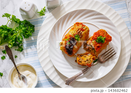 Golubtsi Ukrainian cabbage rolls with minced beef Golubtsi Ukrainian cabbage rolls with minced beef 143682462