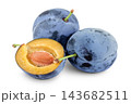 fresh blue plum with half isolated on white background 143682511