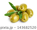 Green olives with leaves isolated on a white background with full depth of field 143682520