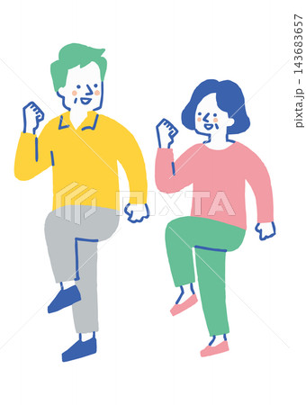 元気に足を上げて体操する高齢者_色 元気に足を上げて体操する高齢者_色 143683657