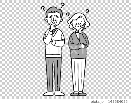 A questioning senior couple, full body, vector (monochrome) A questioning senior couple, full body, vector (monochrome) 143684033