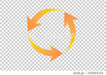 An orange and yellow gradient stands out against a white background, with three arrows forming a circle—a symbol of circulation. Recycling and reuse, An orange and yellow gradient stands out against a white background, with three arrows forming a circle—a symbol of circulation. Recycling and reuse, 143684103