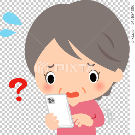 一位對操作智能手機感到困惑的高級女性 一位對操作智能手機感到困惑的高級女性 143684806