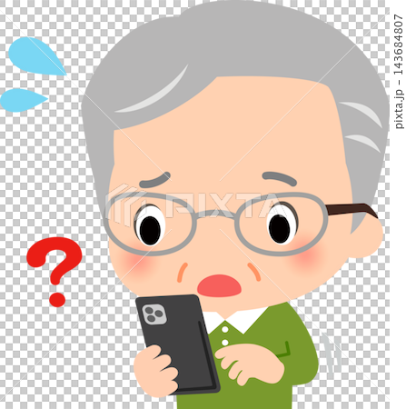一位對操作智能手機感到困惑的老人 143684807