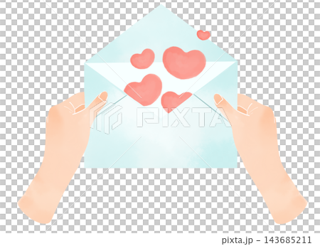 Watercolor-style illustration of a hand receiving a letter with a heart sticking out. Watercolor-style illustration of a hand receiving a letter with a heart sticking out. 143685211