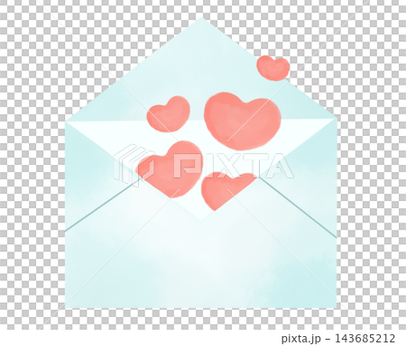 Watercolor-style illustration of a letter overflowing with hearts Watercolor-style illustration of a letter overflowing with hearts 143685212