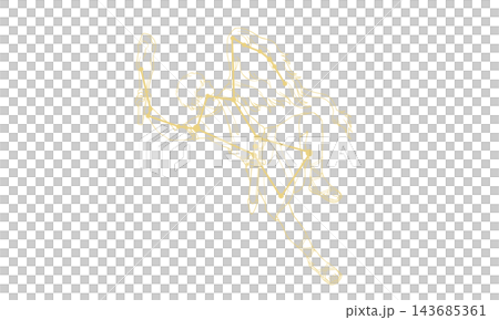 オリオン座の線画イラスト（ゴールド色でオリオンと星座線、線だけで塗りなし） 143685361