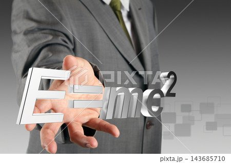 Businessman Presenting 3D E=mc2 Formula Concept 143685710