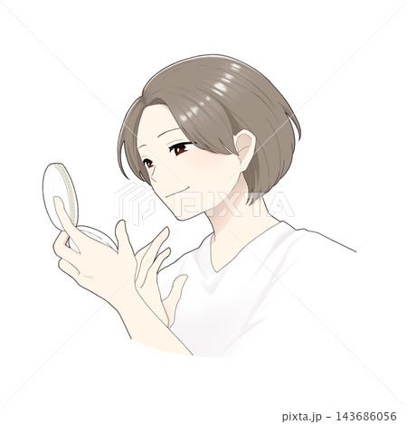 手鏡を見て微笑む女性のイラスト 手鏡を見て微笑む女性のイラスト 143686056