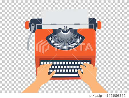 hands typing on an orange typewriter with blank paper sheet illustration hands typing on an orange typewriter with blank paper sheet illustration 143686333