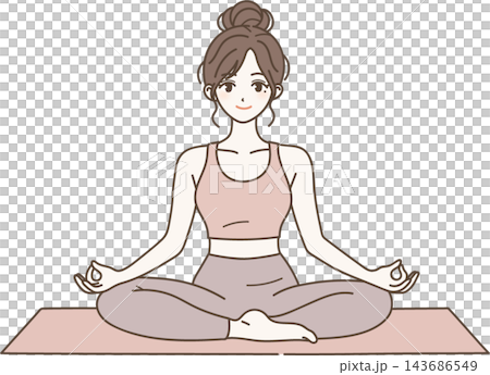 ヨガで瞑想する女性のイラスト 143686549