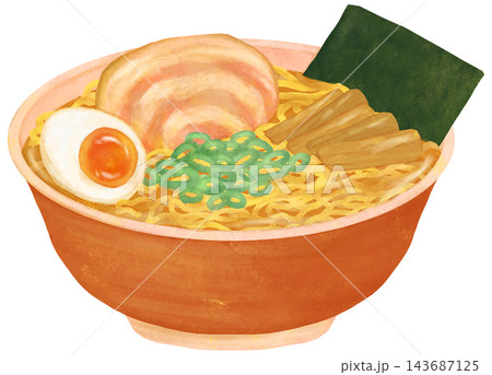 具材の乗ったラーメンのイラスト 143687125
