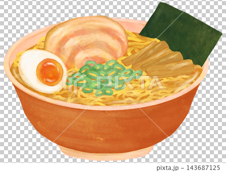 具材の乗ったラーメンのイラスト 143687125