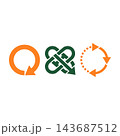 Recycling and sustainability icons set with arrows and knots on white background Recycling and sustainability icons set with arrows and knots on white background 143687512