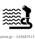 Black and white icon of a pipe spraying liquid waves, symbolizing water flow, cleaning, or fluid dynamics in a minimalist style Black and white icon of a pipe spraying liquid waves, symbolizing water flow, cleaning, or fluid dynamics in a minimalist style 143687513