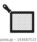 Black frying pan with perforated grill surface, kitchen cookware icon Black frying pan with perforated grill surface, kitchen cookware icon 143687515