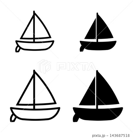 Set of Sailboat Icons in Black and White Styles, Simple Outline and Filled Silhouette Designs for Nautical Themes Set of Sailboat Icons in Black and White Styles, Simple Outline and Filled Silhouette Designs for Nautical Themes 143687518