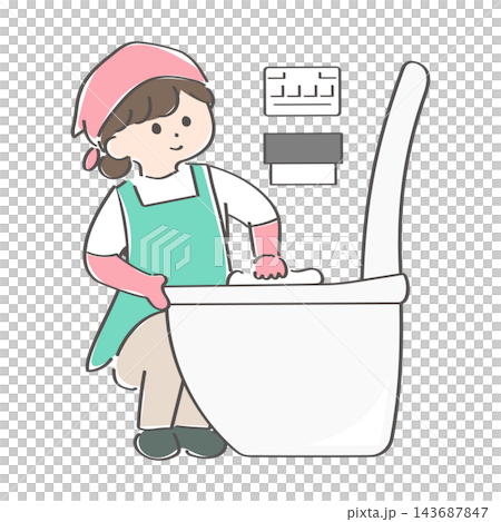 一個女人打掃廁所的插圖 一個女人打掃廁所的插圖 143687847