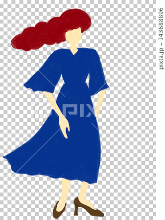 An illustration of a woman with red hair and a blue dress (with a transparent background). An illustration of a woman with red hair and a blue dress (with a transparent background). 143688896