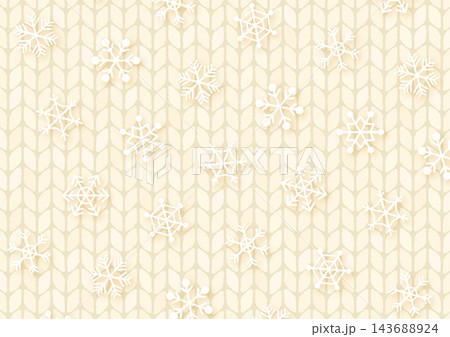あたたかいニットの編み地に雪が舞うイメージの冬用の背景ベクターイラスト 143688924