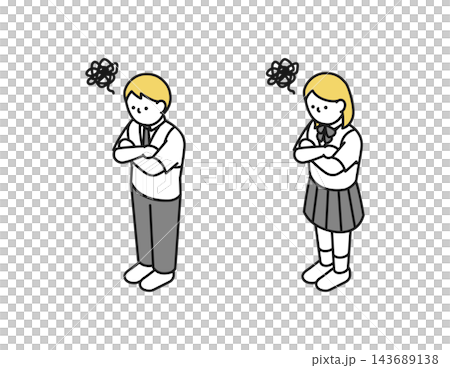 等距插圖:一位身著夏裝、正在沉思的高中男生和女生 等距插圖:一位身著夏裝、正在沉思的高中男生和女生 143689138