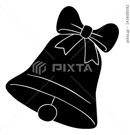Christmas Bell With Bow Black Silhouette Christmas Bell With Bow Black Silhouette 143689392