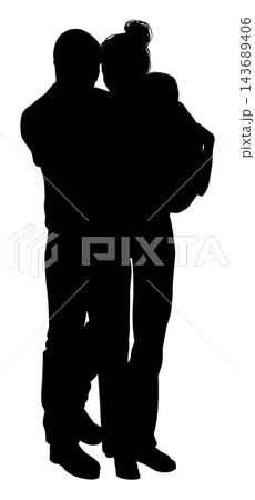 Silhouette Couple Parents Walking with Child Silhouette Couple Parents Walking with Child 143689406