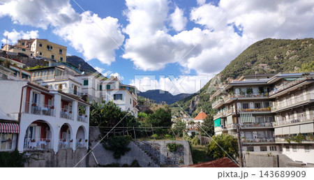 View of Minori on the Amalfi Coast in Italy. View of Minori on the Amalfi Coast in Italy. 143689909
