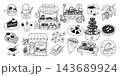 チョコレートとカカオの手描きペン画イラストセット、菓子店、ケーキ、ギフト 143689924
