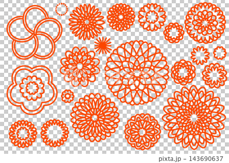 Icon set of red plum and chrysanthemum flowers Icon set of red plum and chrysanthemum flowers 143690637