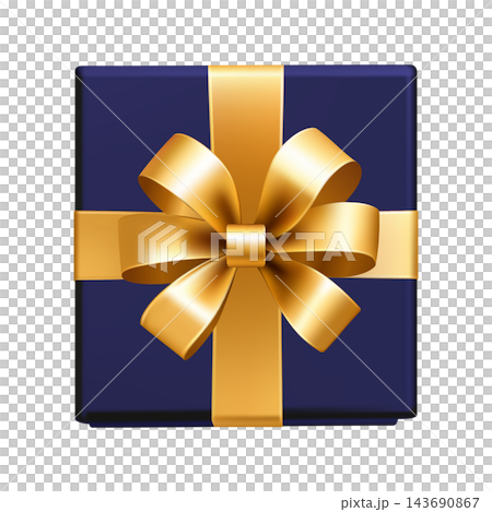 An illustration of a luxurious navy gift box with a gold ribbon (transparent background). An illustration of a luxurious navy gift box with a gold ribbon (transparent background). 143690867