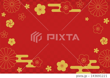 赤金色の花模様の和風背景_3:2_ベクターイラスト 143691221