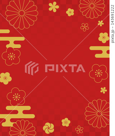 赤金色の花模様の和風背景_縦_ベクターイラスト 143691222