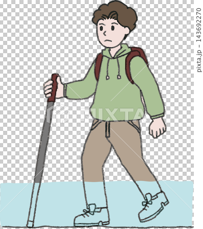 一幅全彩插圖,描繪了一名男子拄著拐杖、穿著運動鞋,從被洪水淹沒的道路上撤離的情景,採用手繪風格(洪水、暴雨、災害救援)。 一幅全彩插圖,描繪了一名男子拄著拐杖、穿著運動鞋,從被洪水淹沒的道路上撤離的情景,採用手繪風格(洪水、暴雨、災害救援)。 143692270
