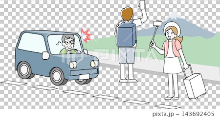 車道にはみだして写真を撮る観光客 143692405