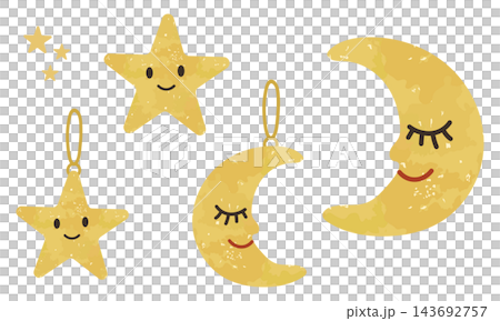 手描き風のかわいい星と三日月のオーナメントセット 143692757