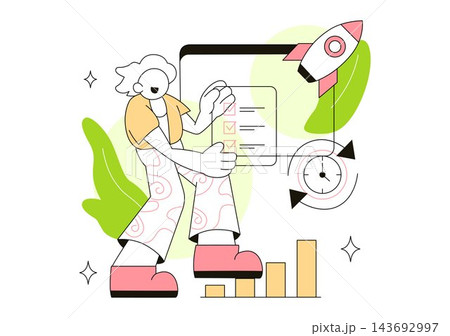 Project Planning Vector Illustration Featuring Business Strategy, Goal Setting, Task Management, Team Collaboration, and Workflow Organization Project Planning Vector Illustration Featuring Business Strategy, Goal Setting, Task Management, Team Collaboration, and Workflow Organization 143692997