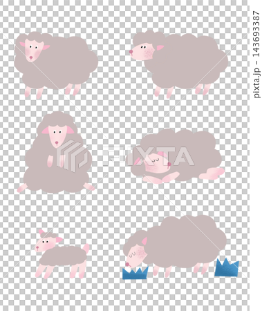 Cute sheep illustration set Cute sheep illustration set 143693387