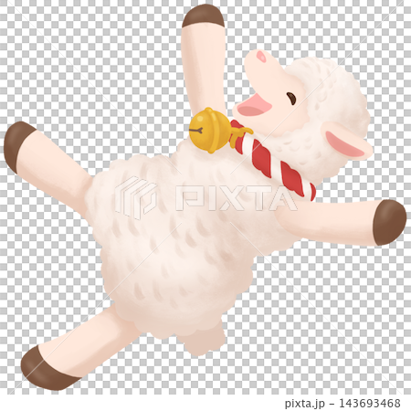 A sheep wearing a bell jumps up in joy A sheep wearing a bell jumps up in joy 143693468