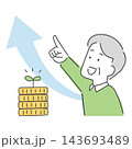 お金が増えて上を指さす男性のイラスト 143693489