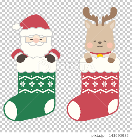 Santa and reindeer in a giant stocking Santa and reindeer in a giant stocking 143693985
