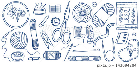 Hand-drawn embroidery, sewing, knitting kit Hand-drawn embroidery, sewing, knitting kit 143694284